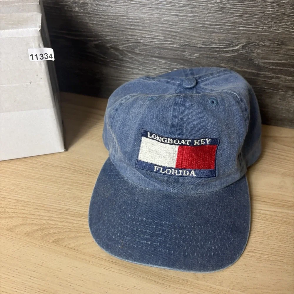 Longboat Key Florida Hat Cap Strap Back Blue Red White Embroidered Patch Mens
